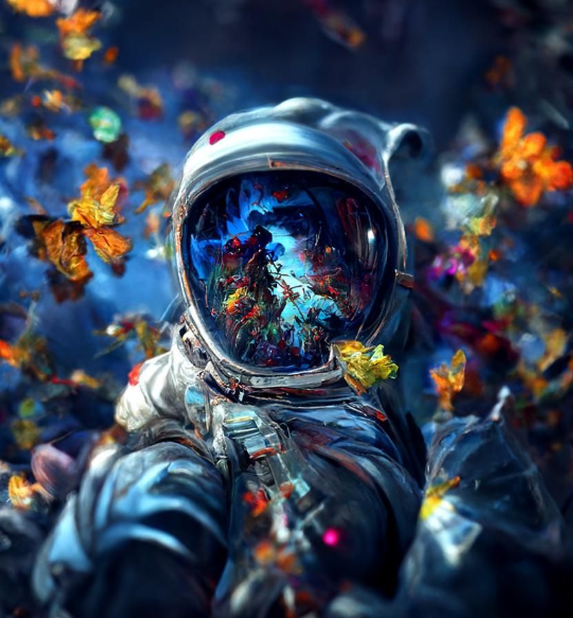 Astronaut Discovering Butterflies in Zero Gravity Galaxy