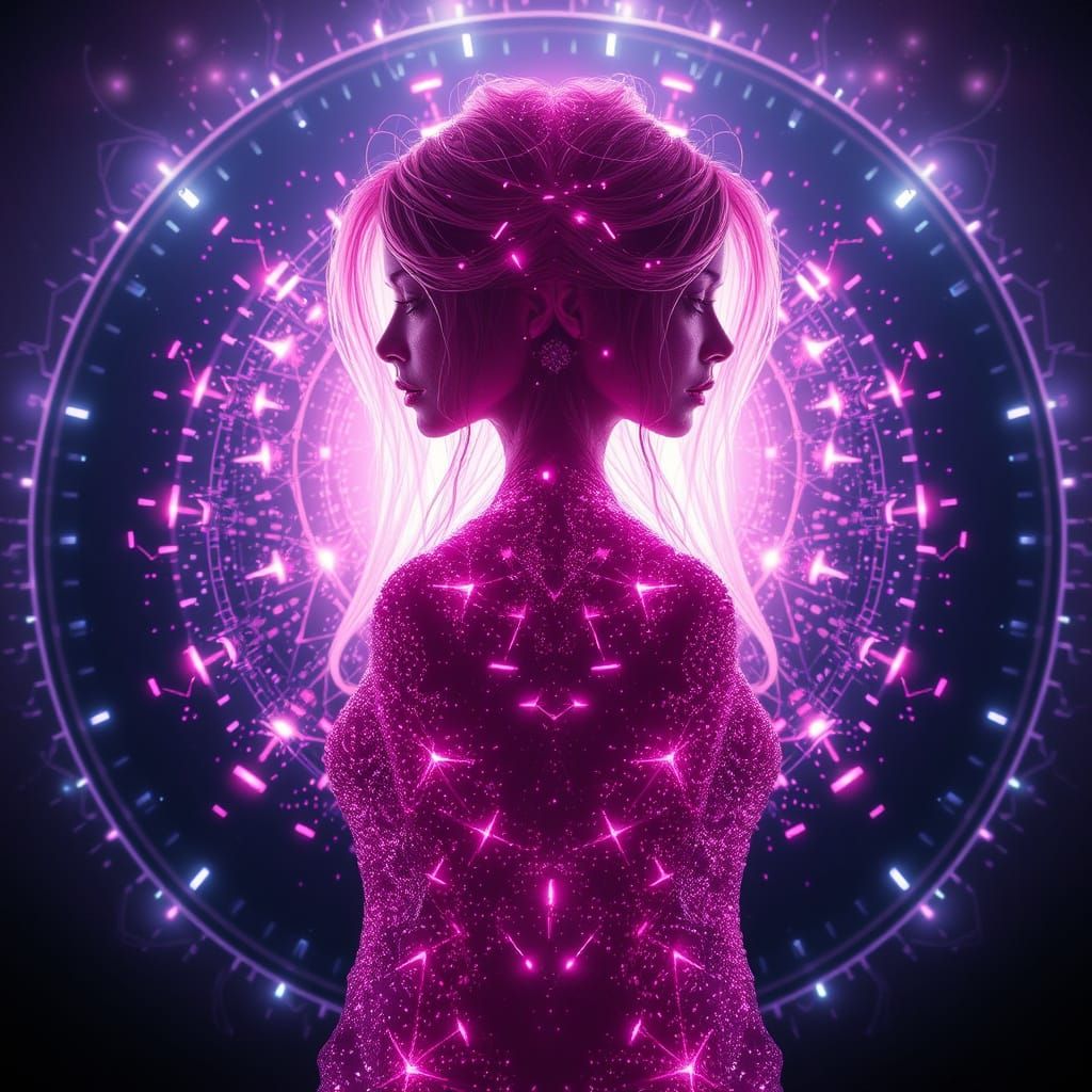 Ethereal Woman in Anti-Light Aura, Mirror Reflection, and Co...