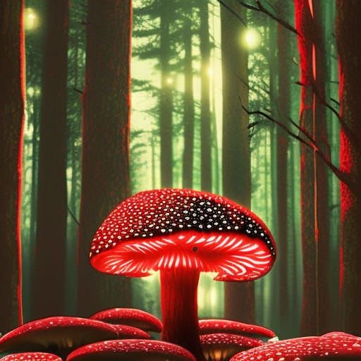 Mystical Neon Mushroom in Synthwave Style