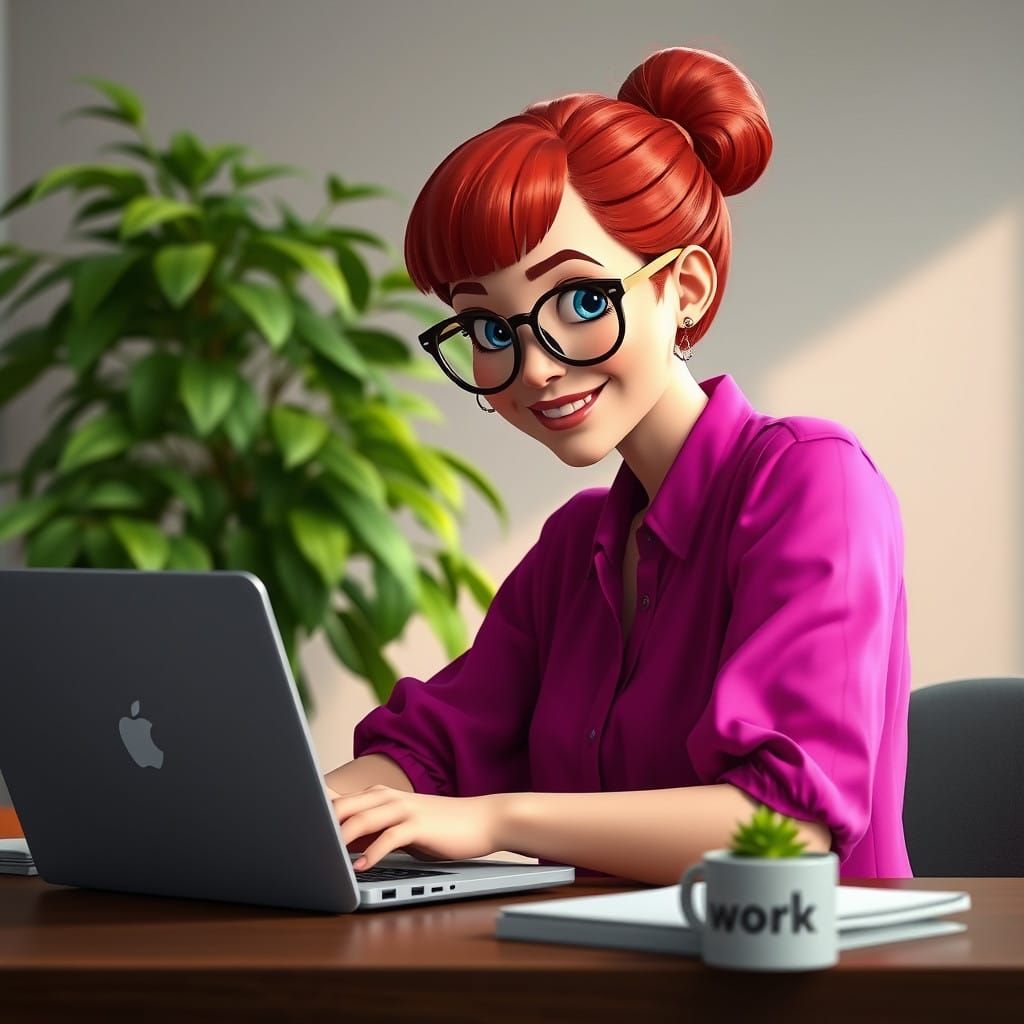 Woman in a Whimsical Workspace with a Pop of Color