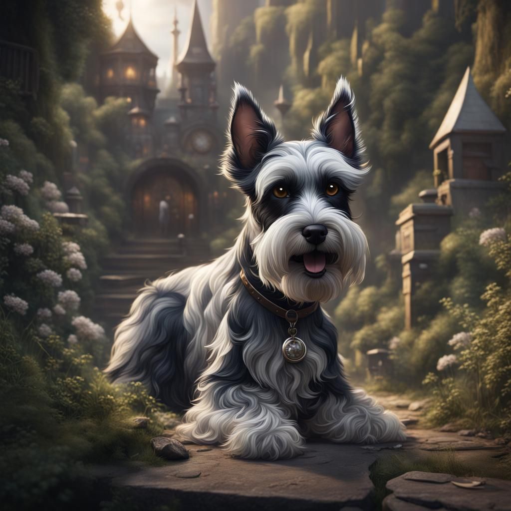 Fantastical Schnauzer and Cat in Detailed Matte Painting
