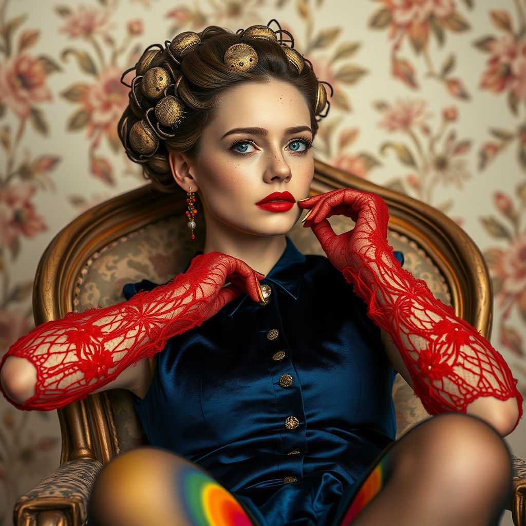 Surreal Woman in Ornate Chair, Dreamlike Elegance