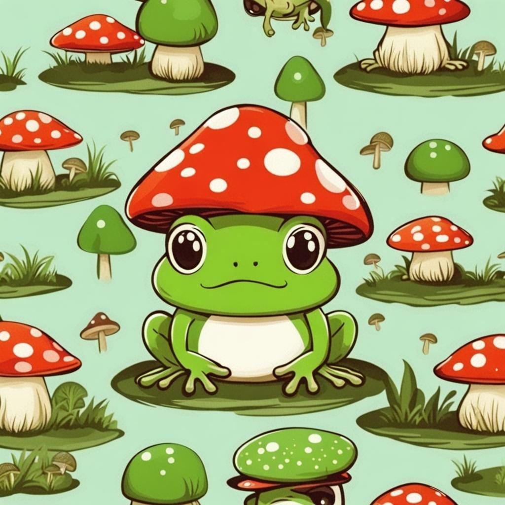 Frog with Mushroom Hat: A Cute AI Creation