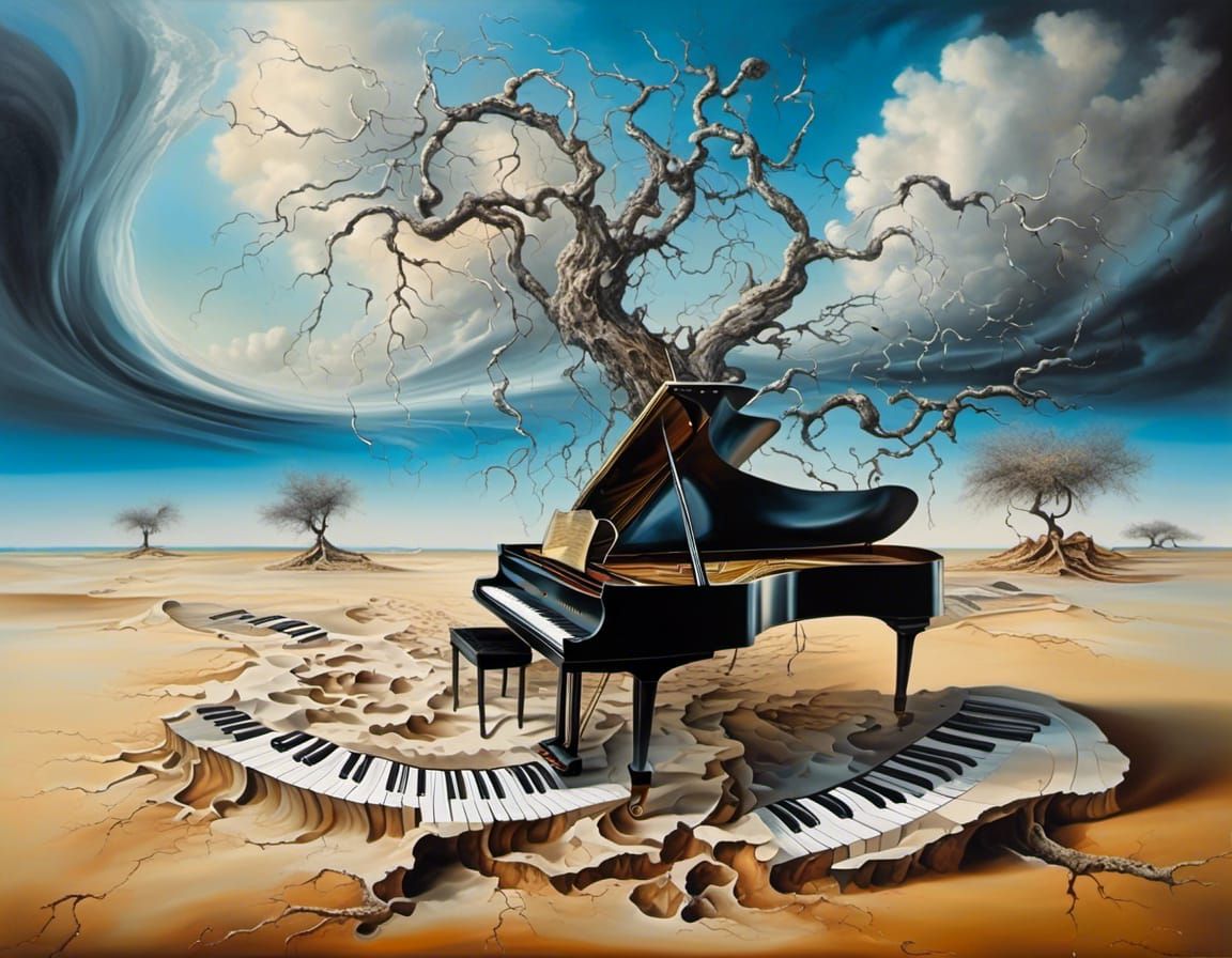 Surreal Desert Landscape with Keyboard Piano, Salvador Dali ...