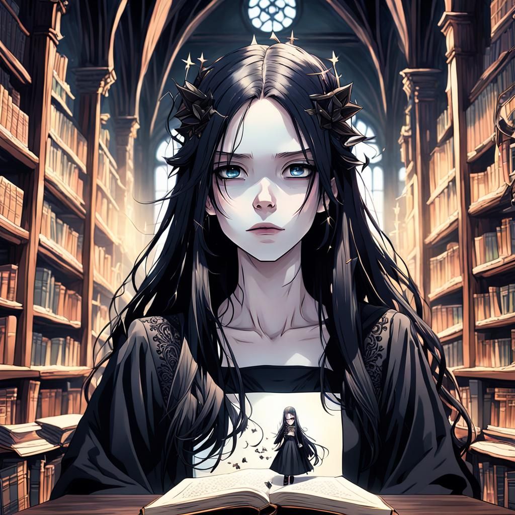 Gothic Woman in Library: Anime Key Visual