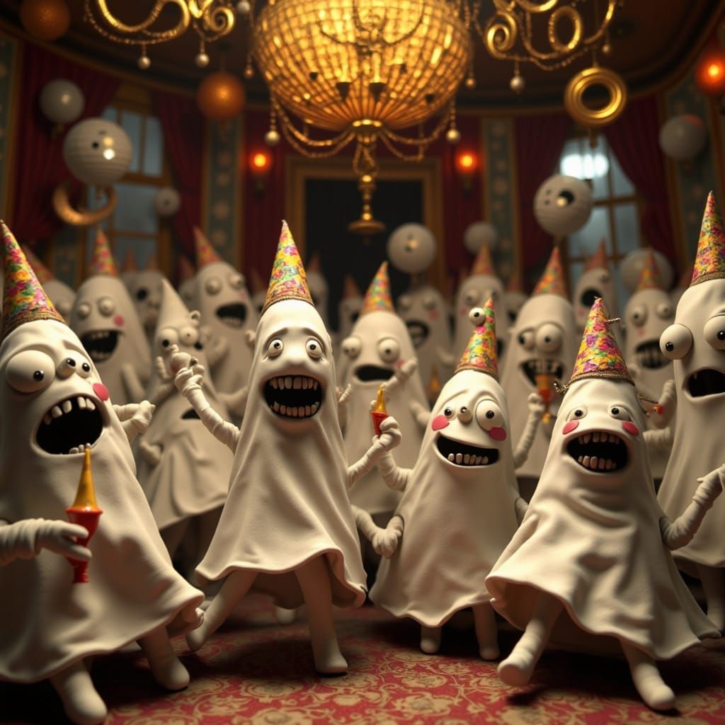 Claymation Haunted New Year's Ball with Goofy Ghosts