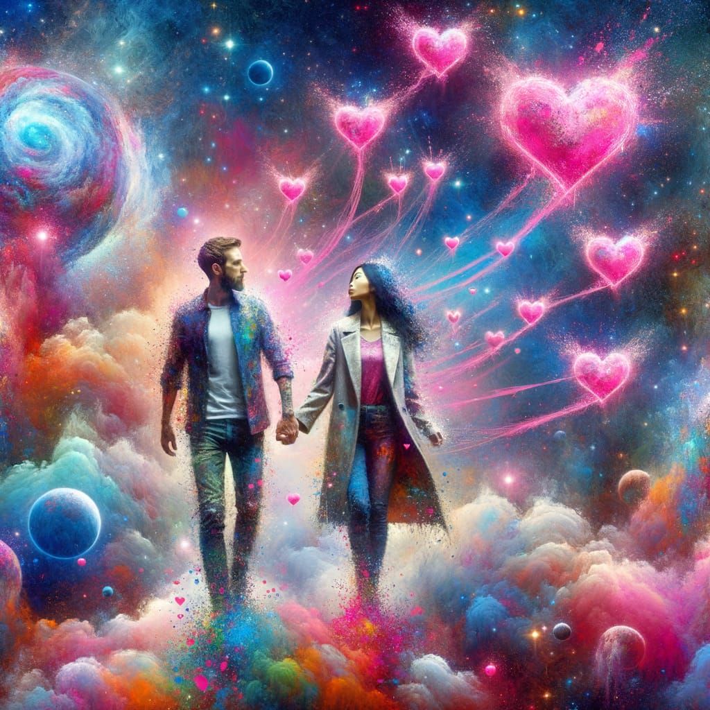 Cosmic Love in Vibrant Graffiti Style