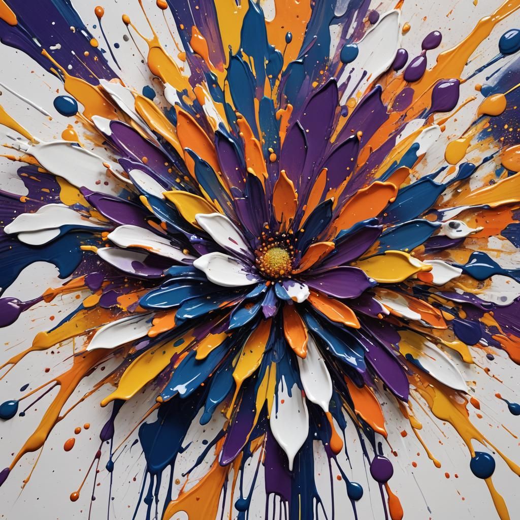 Rainbow Splatter Flower: Abstract Expressionism in 8K