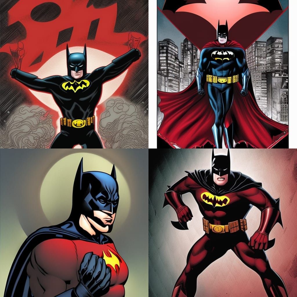 Batman with Red Suit and Black 'K', Comic Art