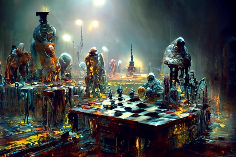 Chess Game in Dark Surrealist Style