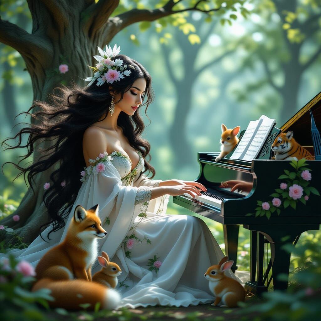 Forest Goddess Plays Ice Piano with Animals