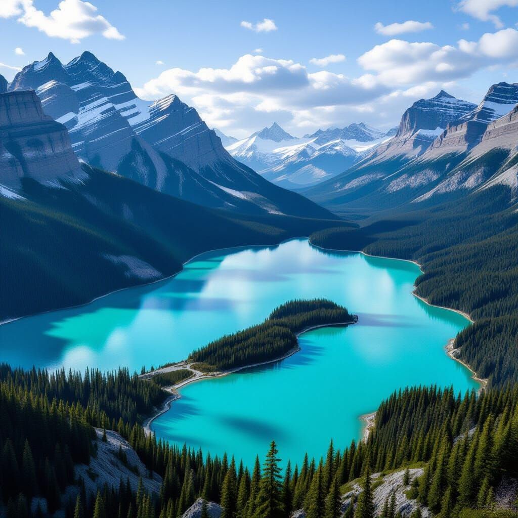 Peyto Lake Aerial View in Digital Art Style