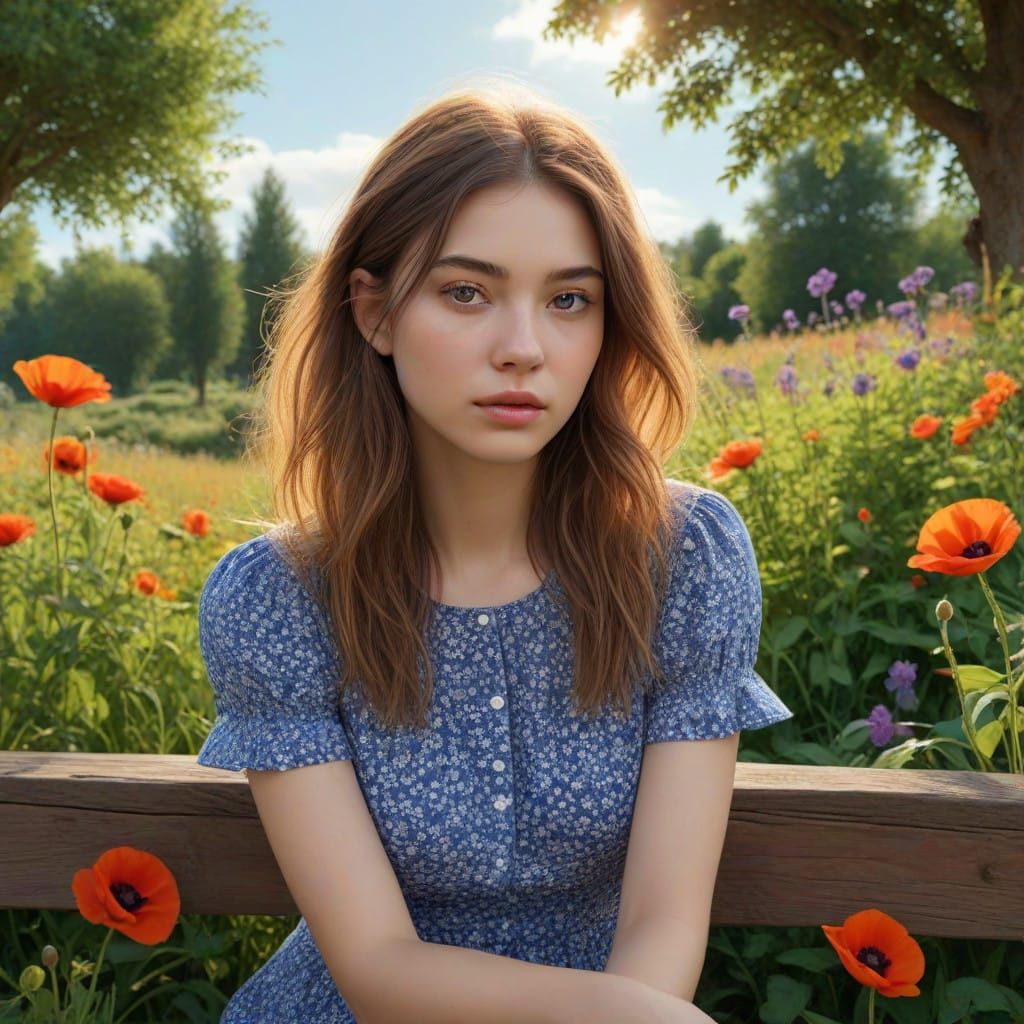 Serene Garden Oasis with Wildflowers and Orchards