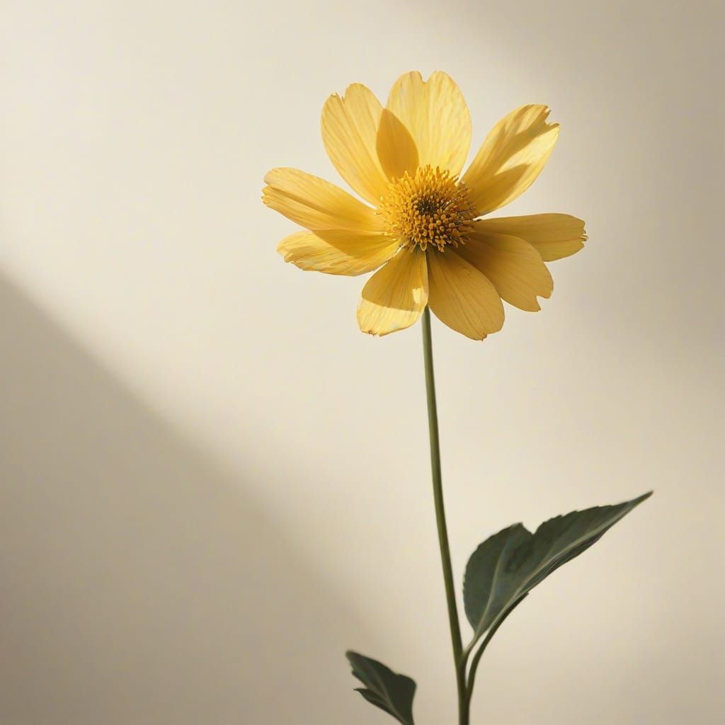 Single Yellow Flower in Minimalist Botanical Art