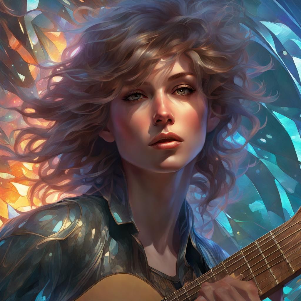 Surreal Guitar Player with Volumetric Lighting