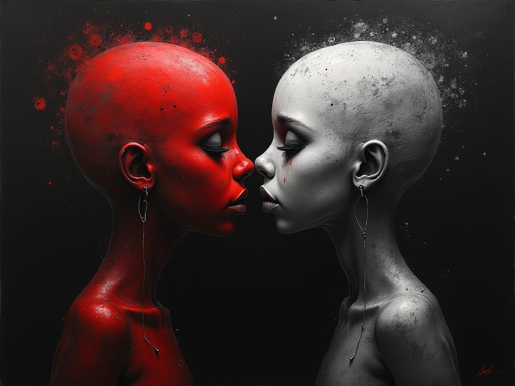 Edgy Charcoal Art: Love in Grey and Red