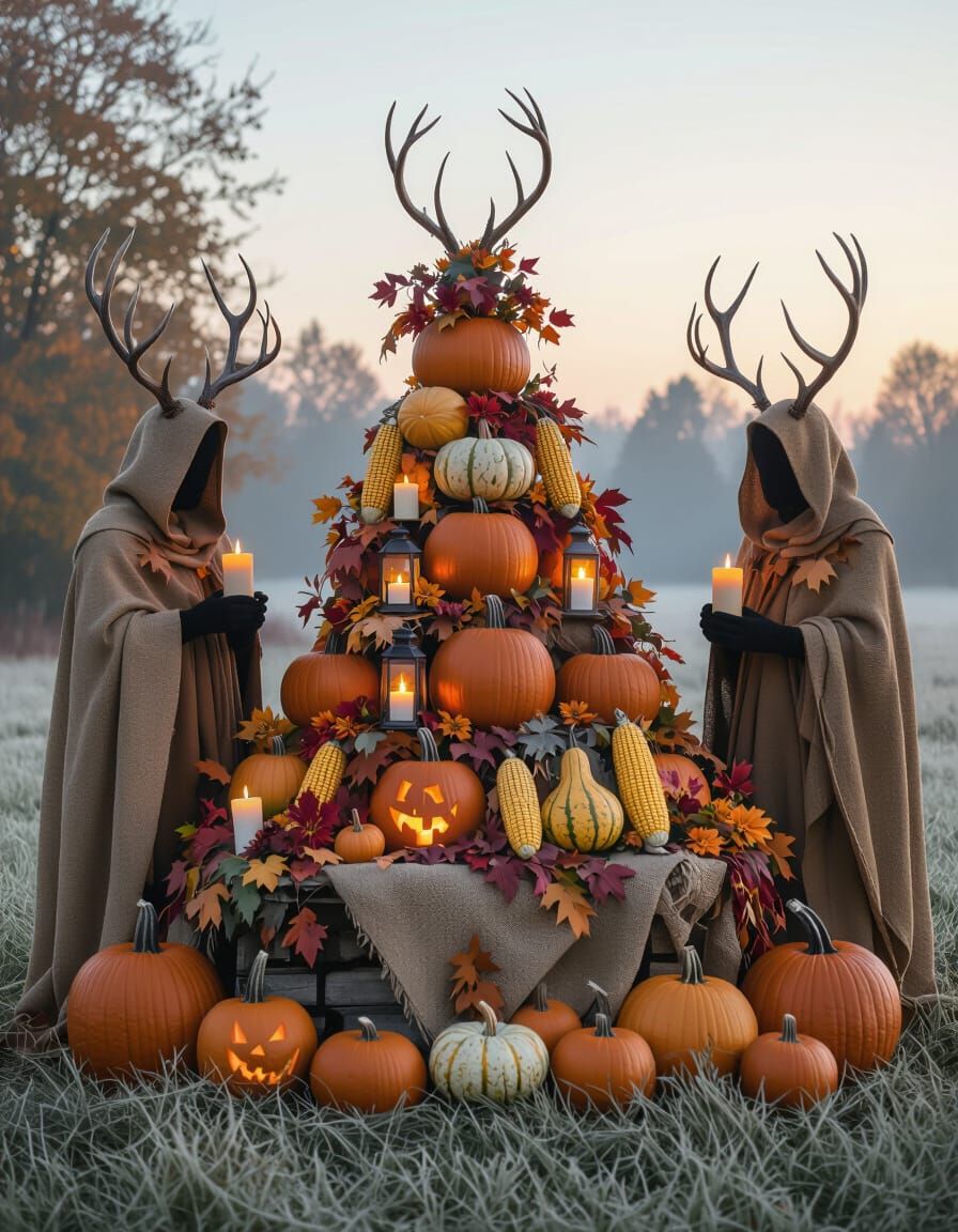 Sacred Harvest Altar with Mystical Dawn Light