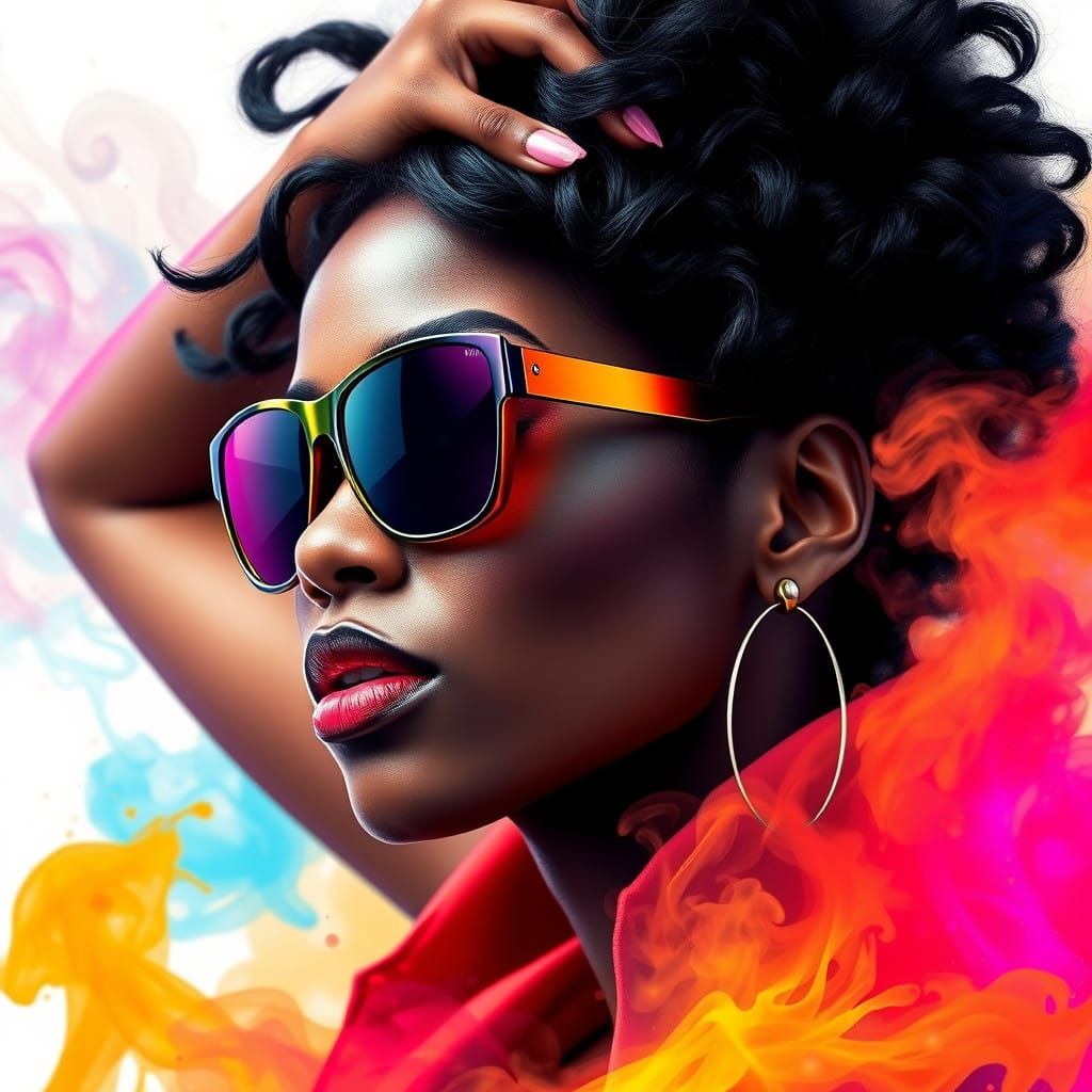 Dark Rainbow Wet Paint Portrait in Vibrant Style