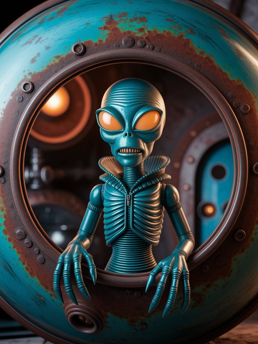 Grotesque Turquoise Alien Portrait in Burtonesque Style