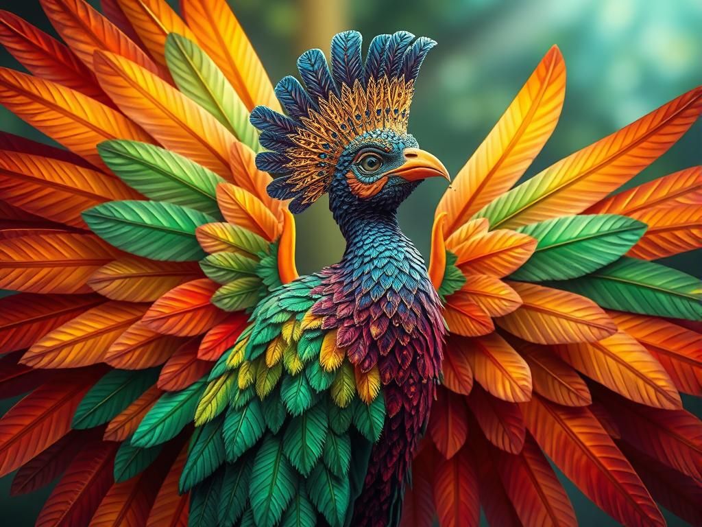 Opulent Prismatic Quetzalcoatl Illustration