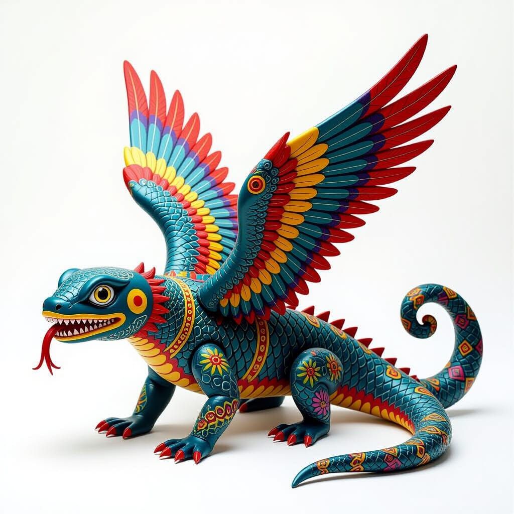 Vibrant Alebrije: Eel Panther Hybrid with Condor Wings