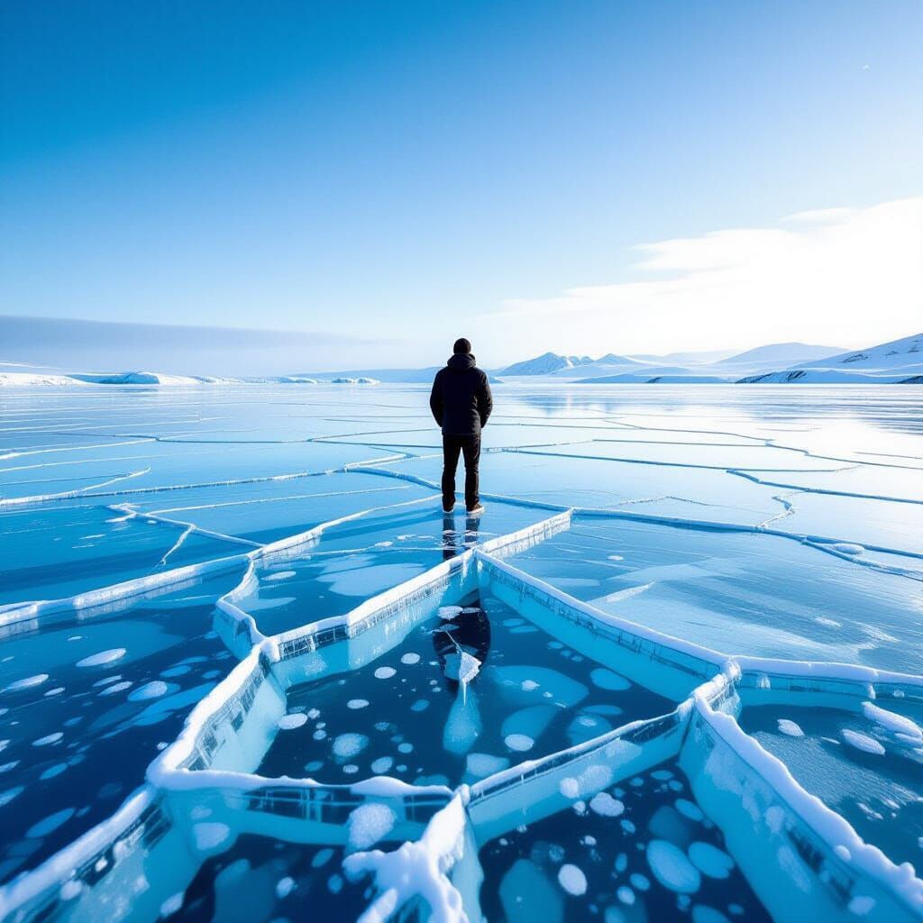 Vast Cracked Ice Surface Under Smooth Sky