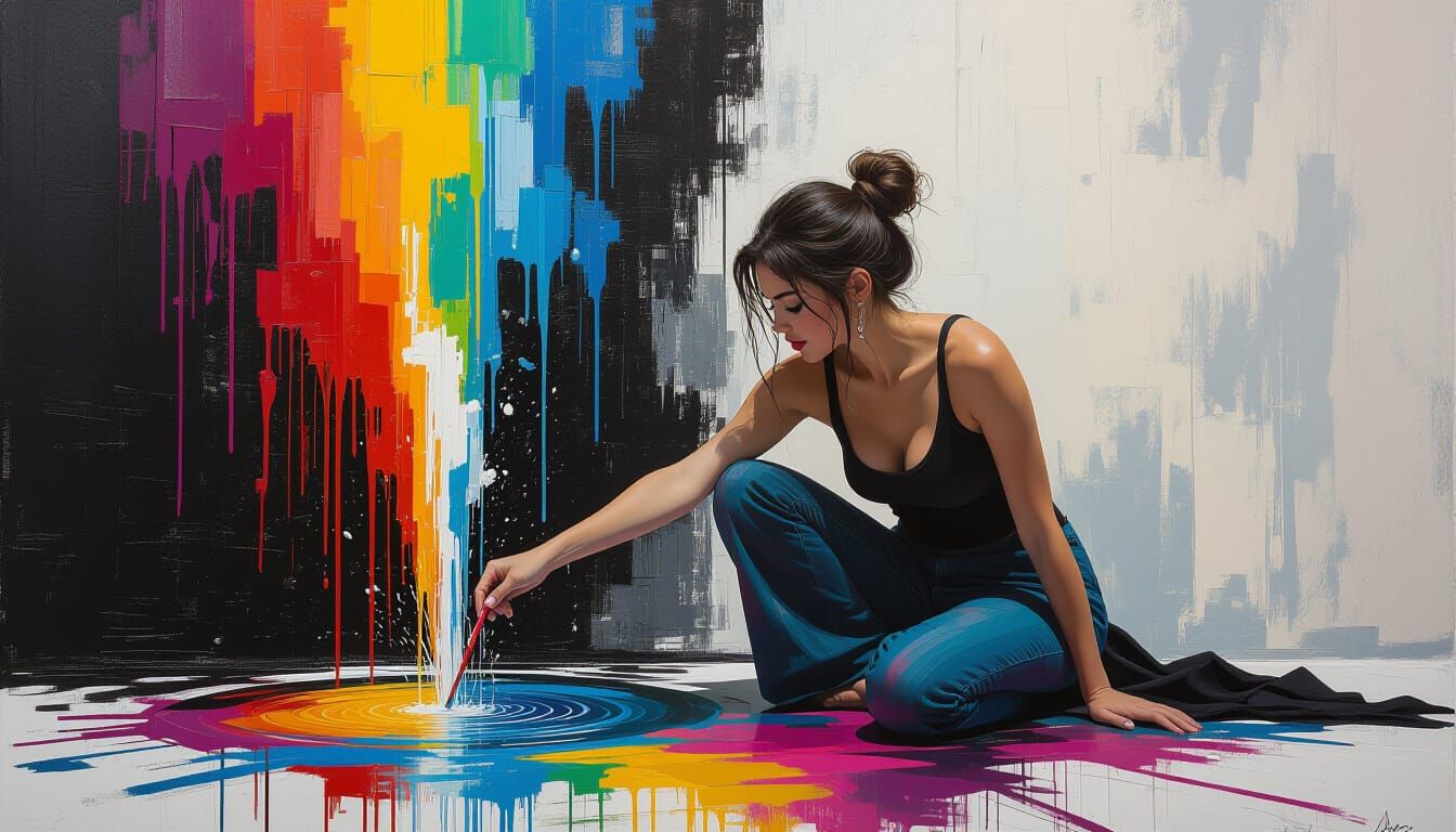 Dynamic Woman Designs Fountain with Fractal Details