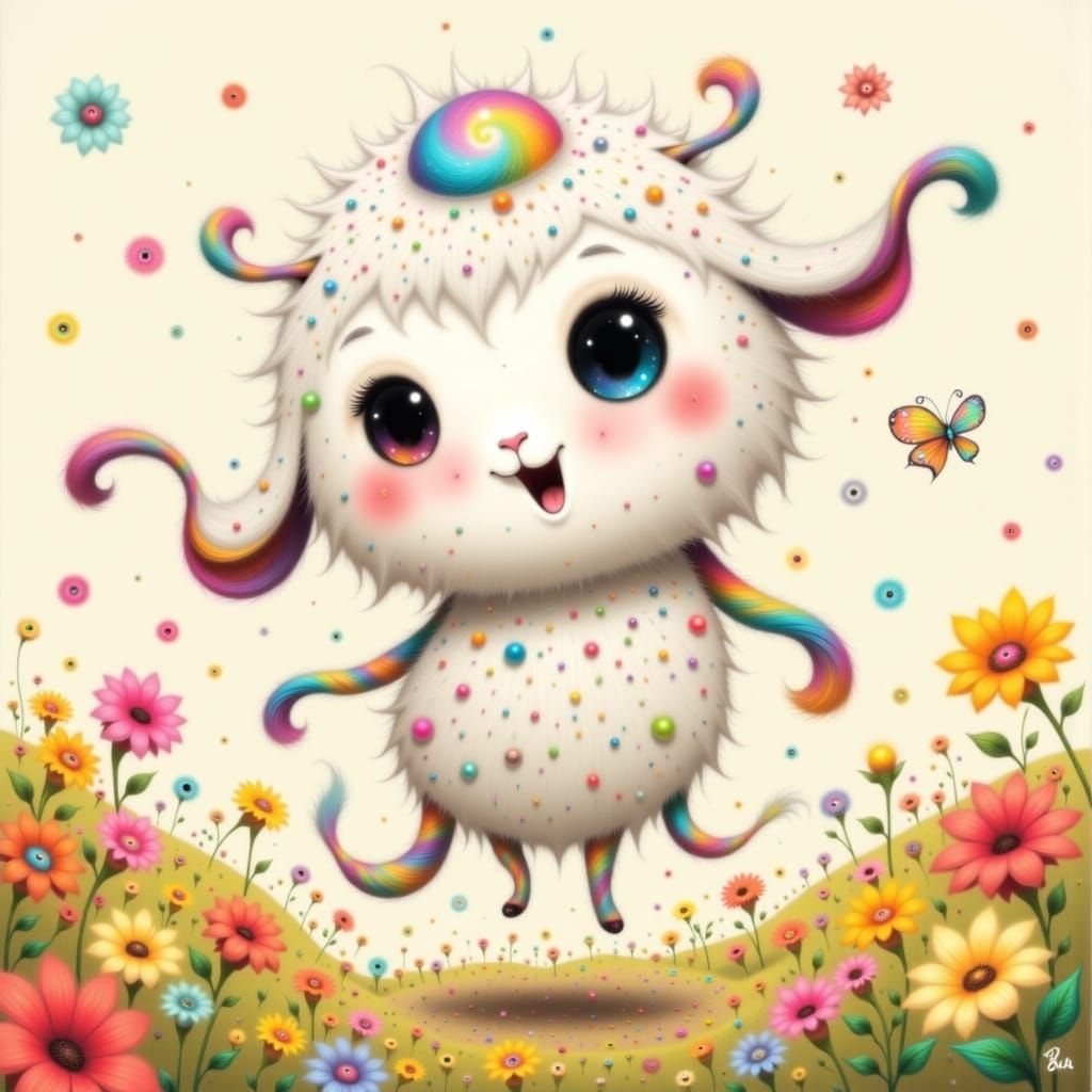 Fluffy Creature with Hooves in Whimsical Style