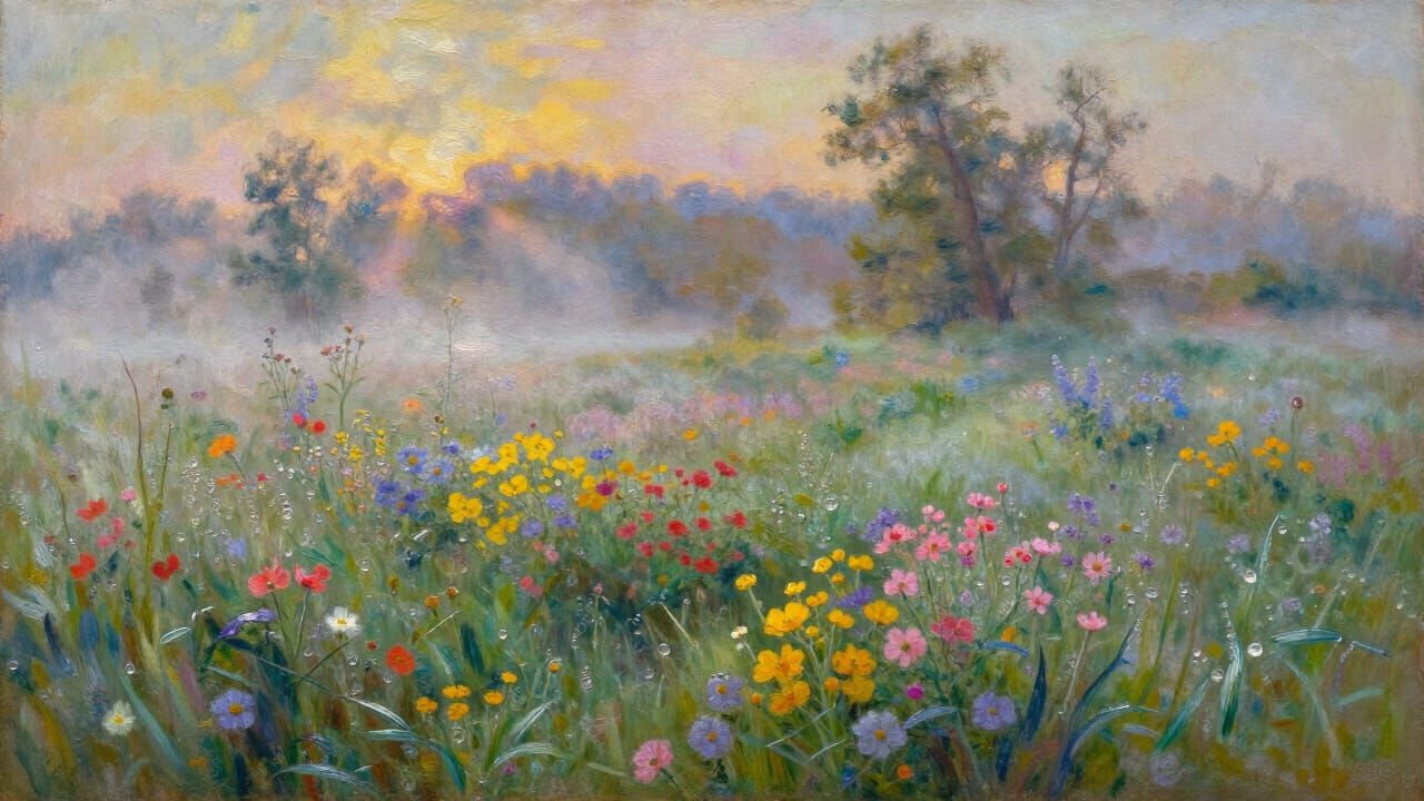 Impressionistic Meadow Sunrise Painting