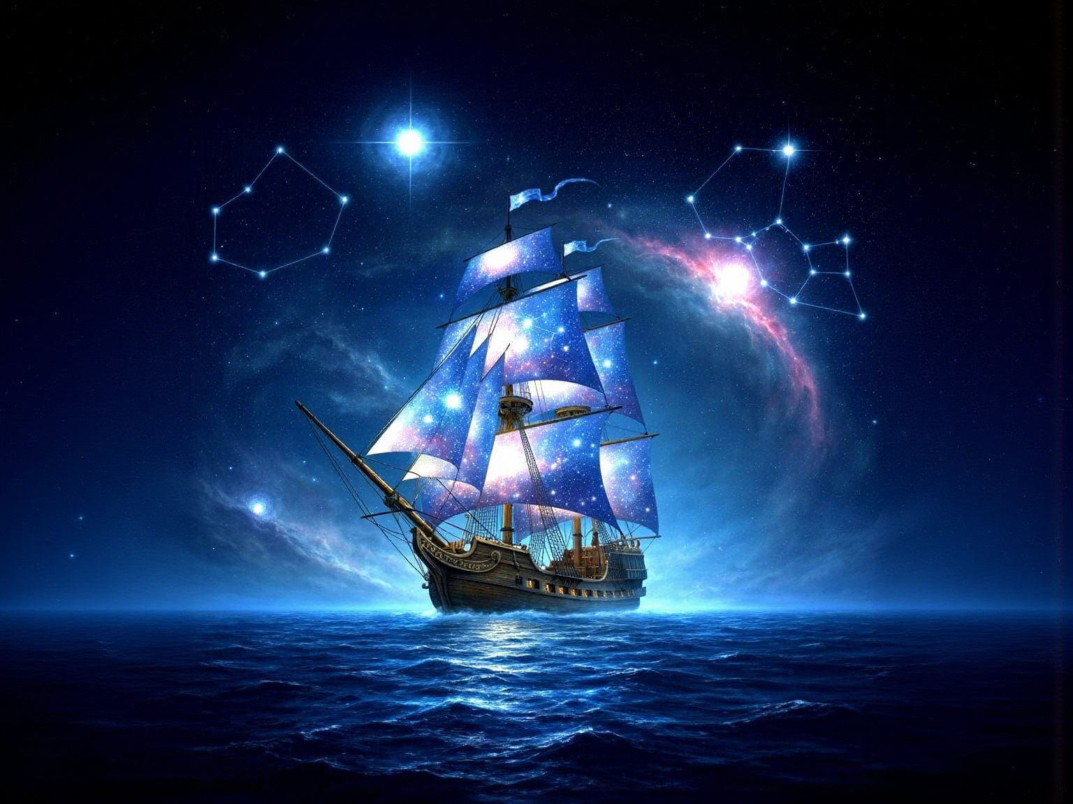 Starlight Sails: Ship Navigates Cosmic Seas