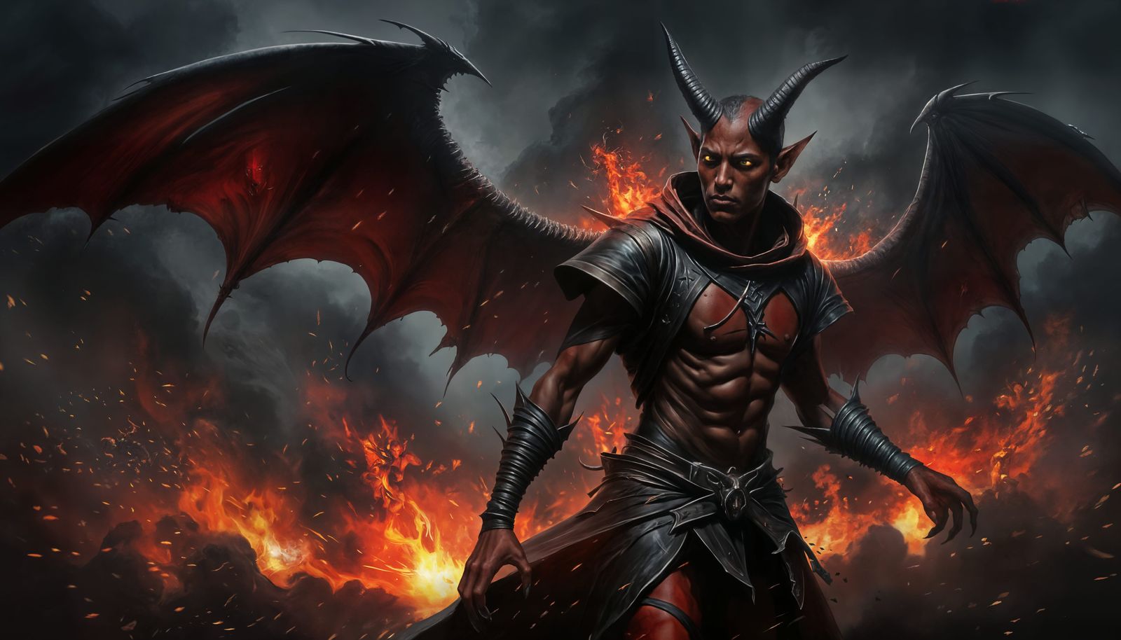 Dark Oil Tiefling Thief with Majestic Wings