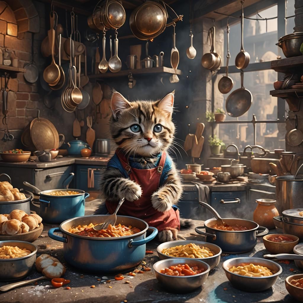 Kitten Chef: Detailed Matte Painting