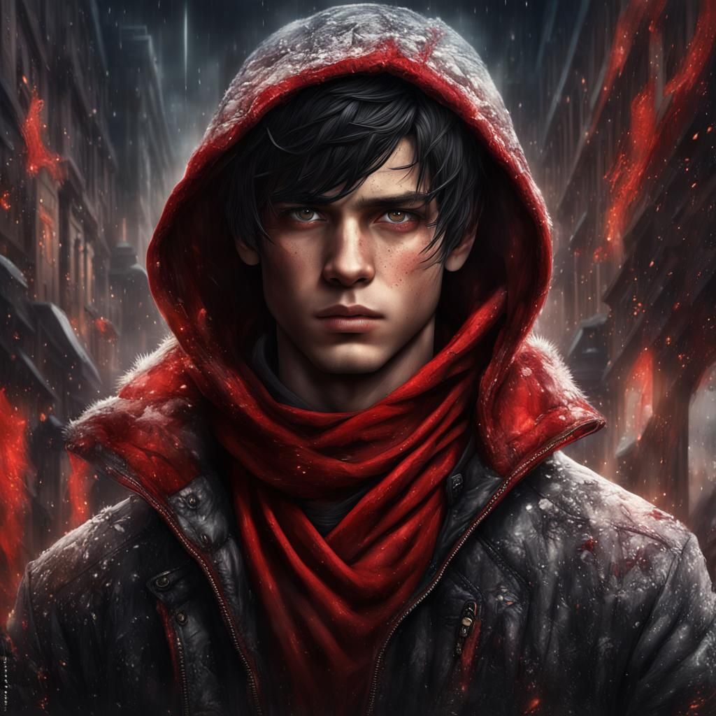 Handsome Boy in Red Hoodie: Digital Matte Painting