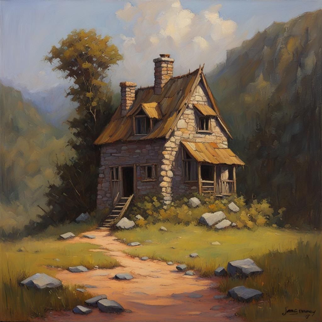 Cottage of Monolith as Oil Painting