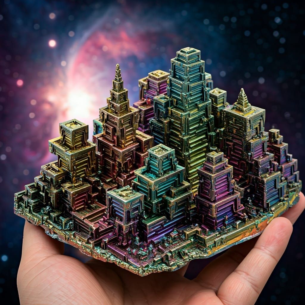 Iridescent Bismuth Crystal Miniature Cityscape