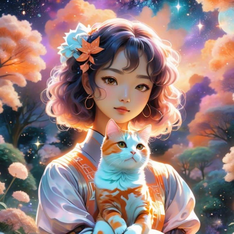 Ethereal Anime Goddess Amidst Celestial Blooms