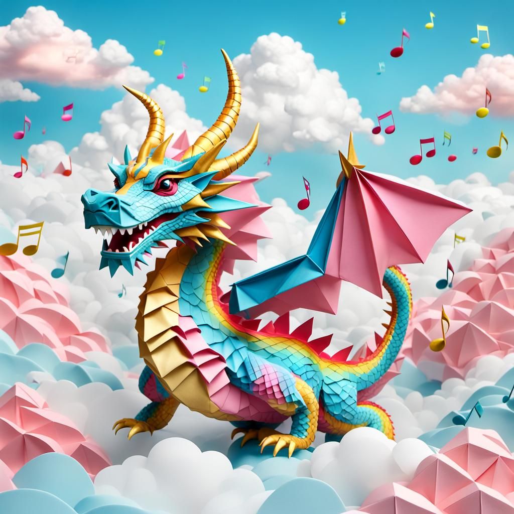 Happy Dragon Serenade in Origami Papercraft Style