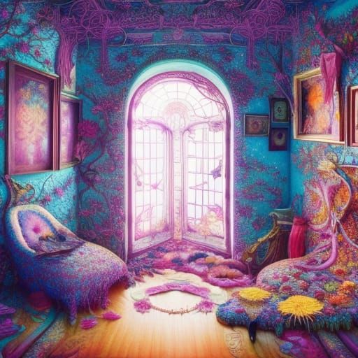 Lace Lizard Room: A Colorful Gouache Masterpiece