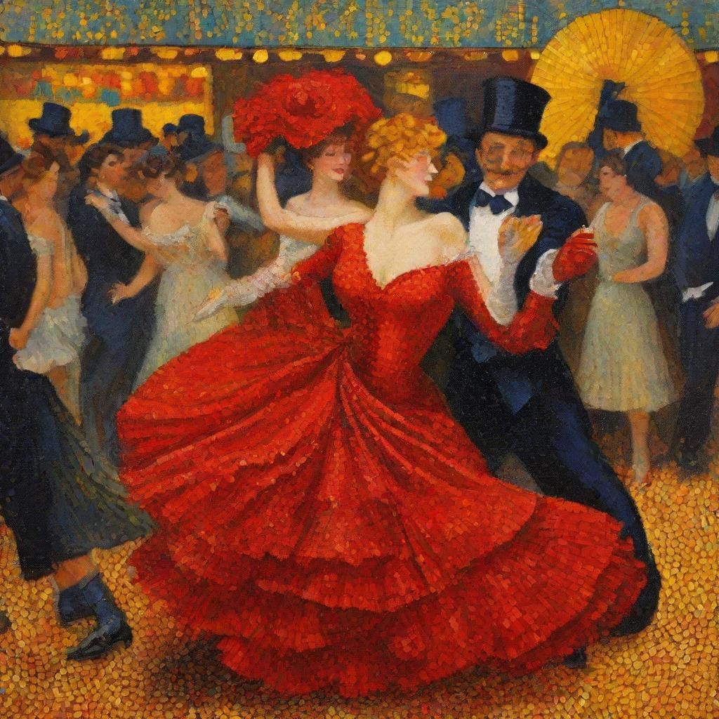 Moulin Rouge Dancers in Pointillist Style