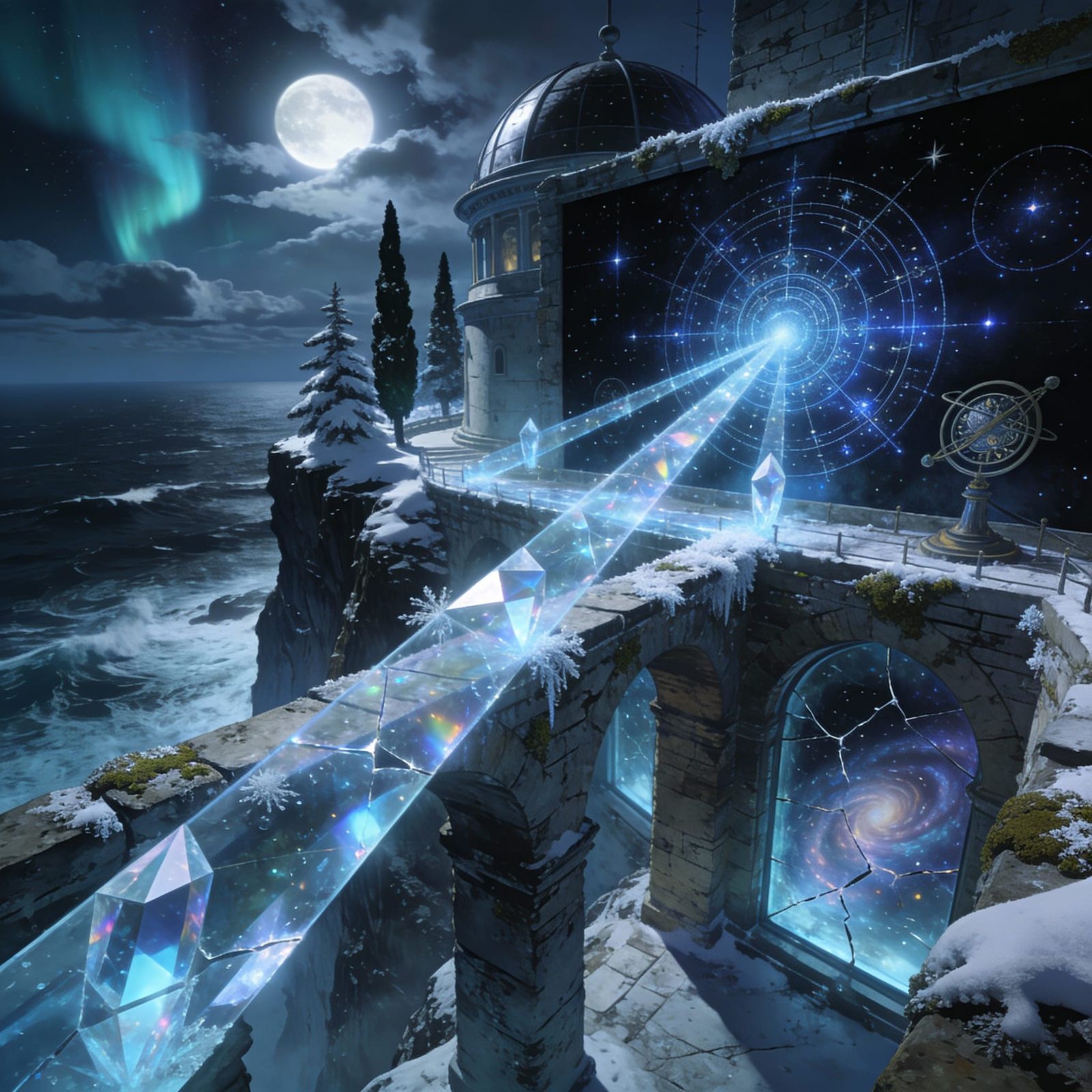 Ancient Observatory on Stormy Cliff Overlooking Winter Sea