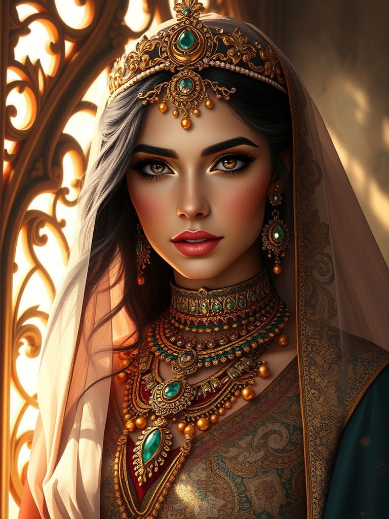 Regal Arabian Princess in Opulent Attire