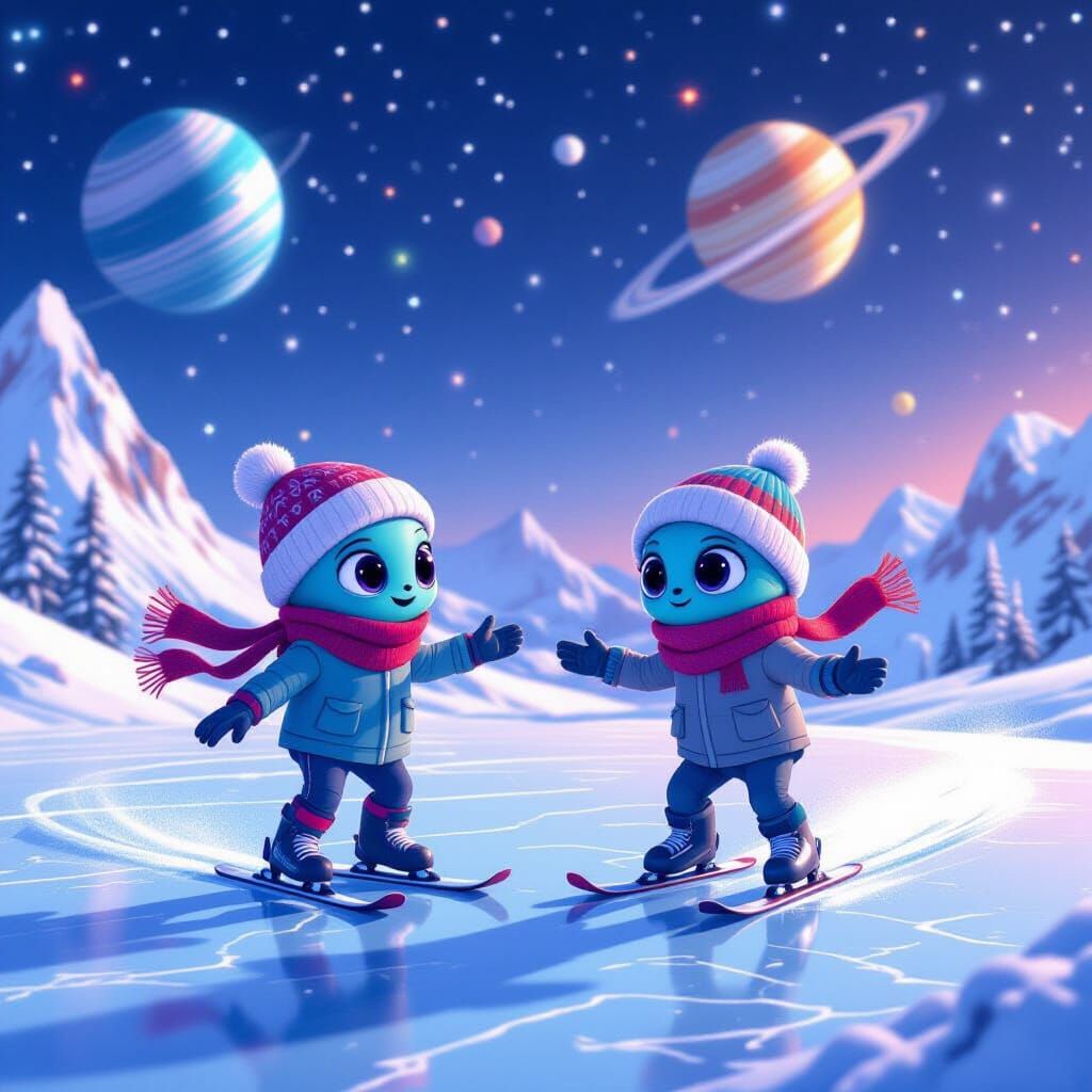martians Ice skating. Stunning winter
