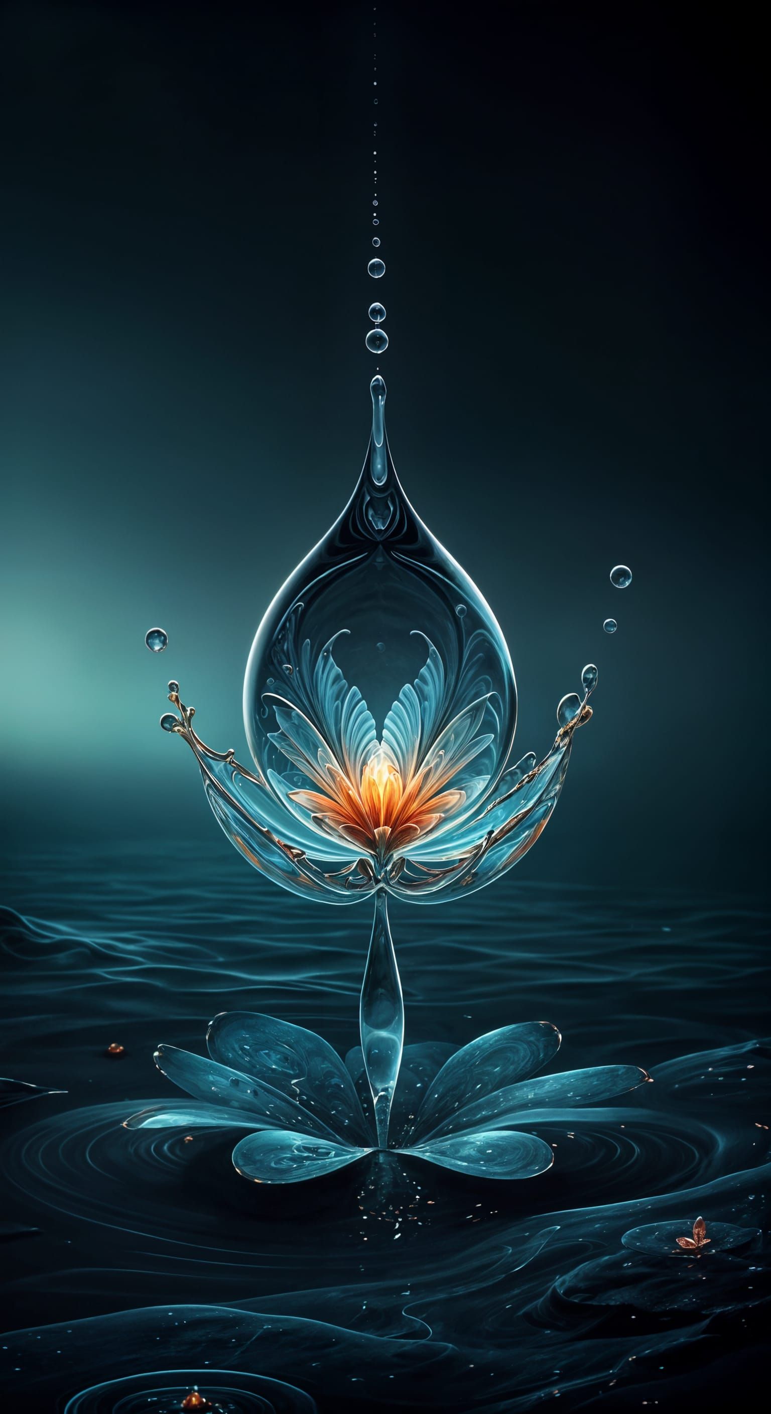 Surreal Water Flower Blossoms in a Dark Fantasy Landscape