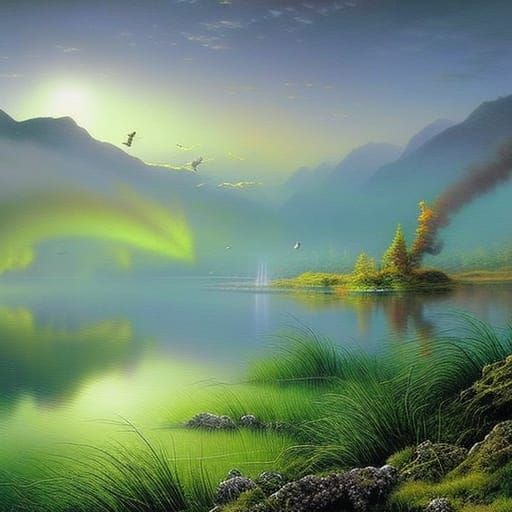 Black Dragon Spitting Acid Over Marsh Lake