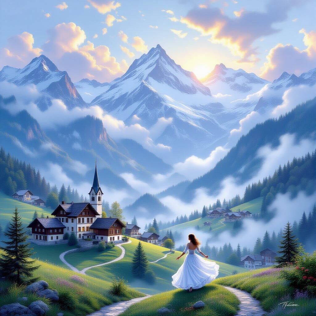 Ethereal Switzerland Dancing in Misty Alps