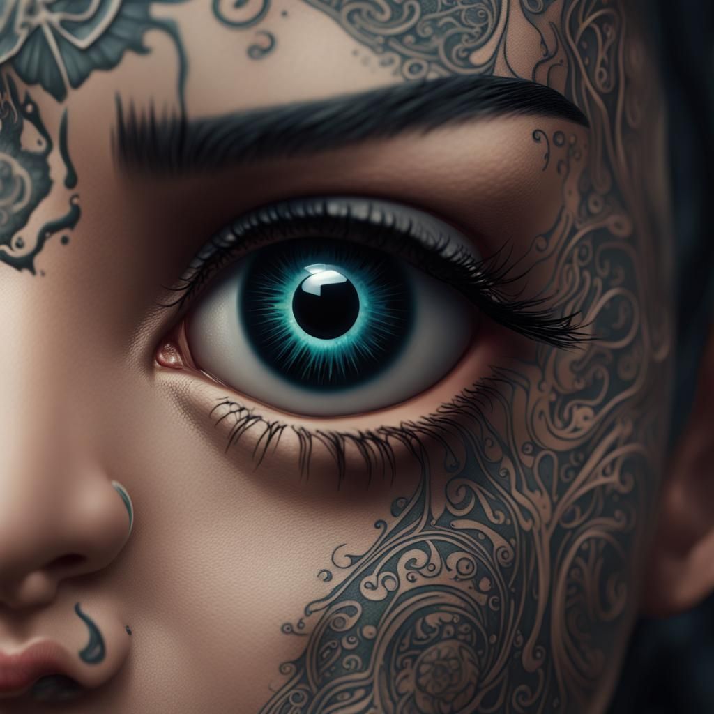Girl with Tattooed Black Eyeball: Detailed Matte Painting