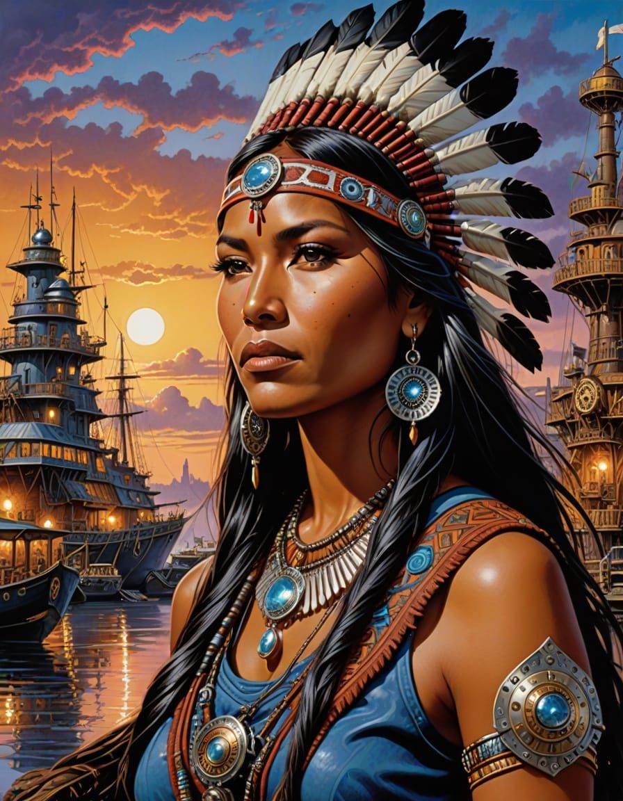 Ethereal Steampunk Sultana in Twilight Harbor