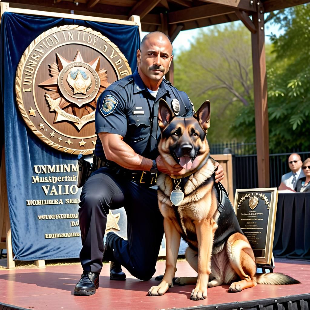 Stunning Portrait of K-9 Handler and German Shepherd in Emot...