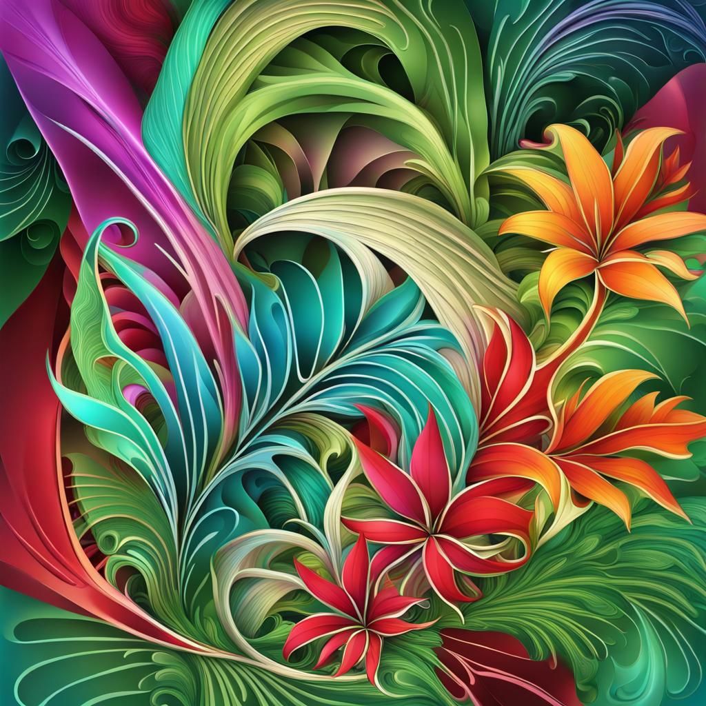 Tropical Christmas Card with Abstract Floral Design