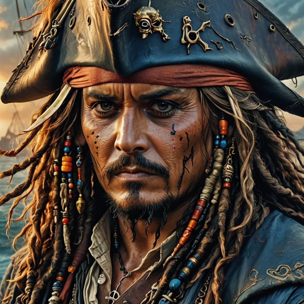 Intense Pirate Portrait with Ornate Detail